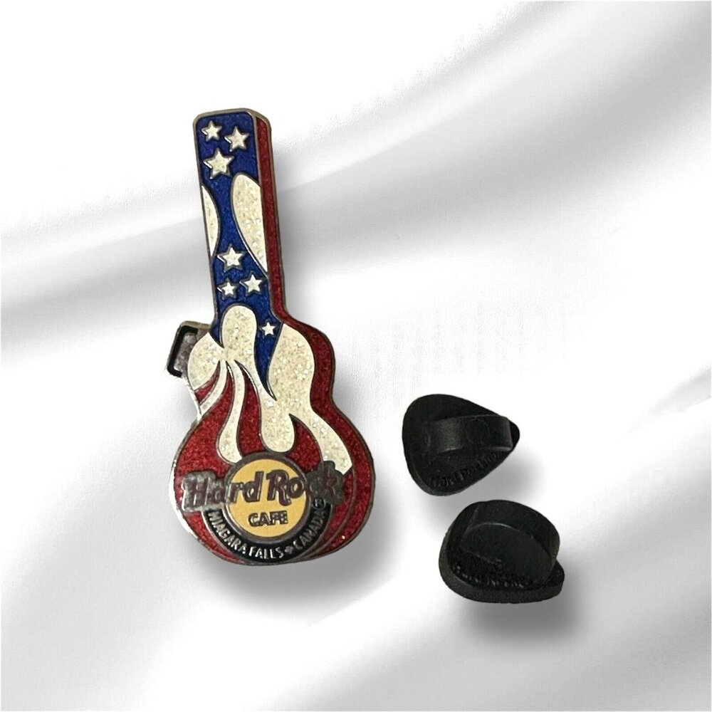 HARD ROCK CAFE NIAGRA CANADA  PIN PATRIOTIC FLAG GUITAR RED WHITE BLUE STARS LE‎